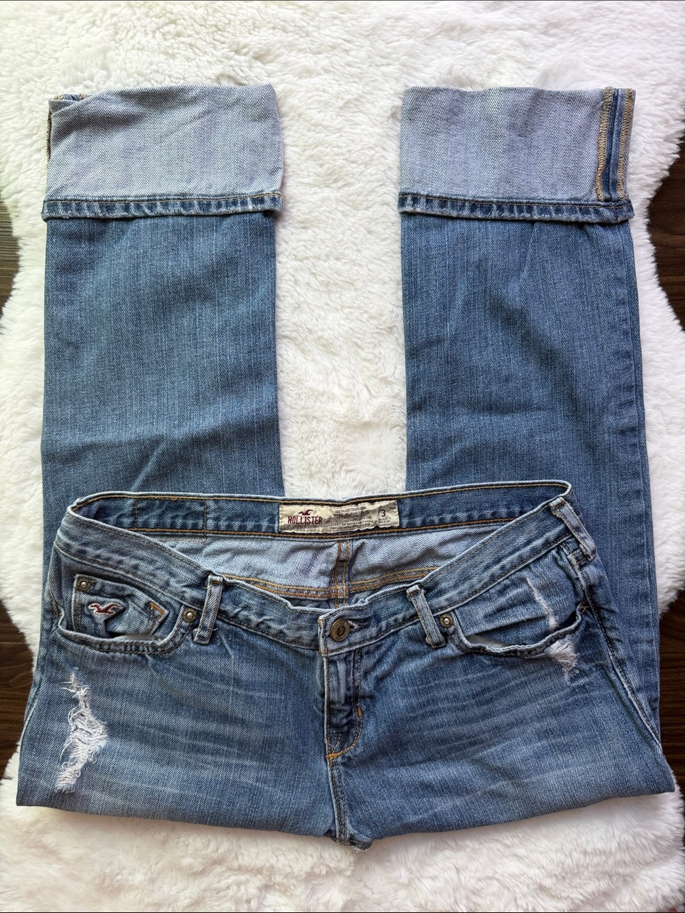Y2K Hollister Women's Low Rise Cropped Cuffed Distressed Jeans size 3
